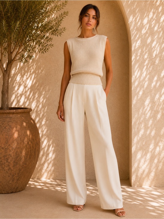 Commense Tops - Commense Khaki Bloused Waist Sleeveless Knit Top XS | Quiet Luxury Knit Tank